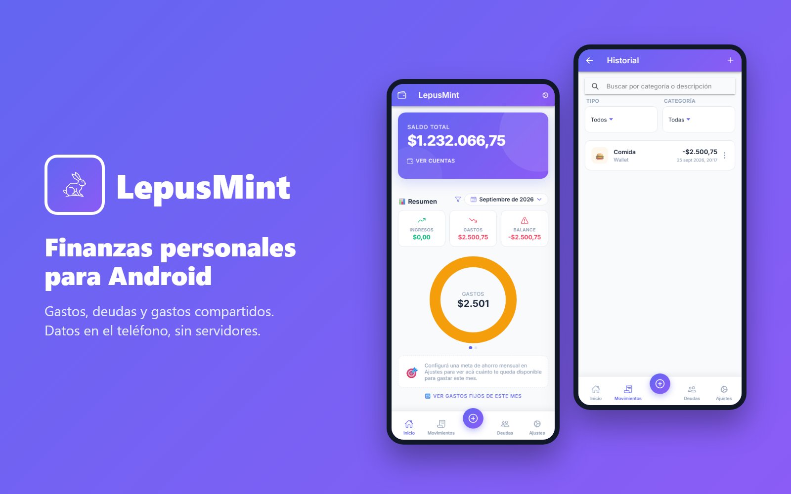 Capturas de LepusMint, app de finanzas personales